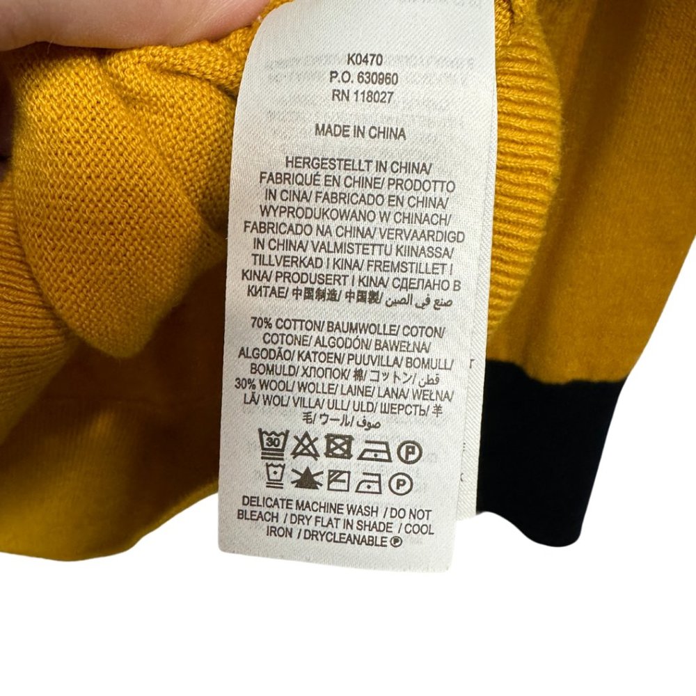 Boden Mustard V-Neck Sweater with Pink and Black Accents - Picture 5 of 6